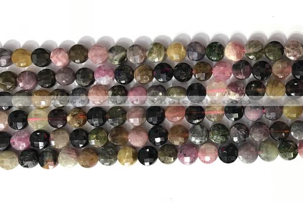 CCB770 15.5 inches 8mm faceted coin tourmaline gemstone beads