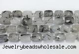 CCB887 11*15mm-12*16mm faceted cuboid black rutilated quartz beads wholesale