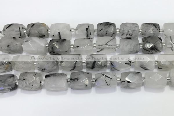 CCB887 11*15mm-12*16mm faceted cuboid black rutilated quartz beads wholesale