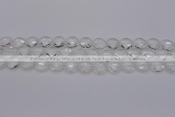 CCC503 15.5 inches 10mm faceted coin natural white crystal beads