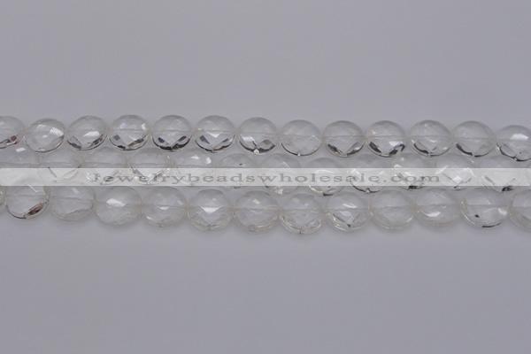 CCC504 15.5 inches 12mm faceted coin natural white crystal beads