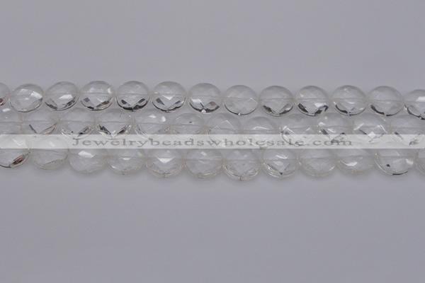 CCC505 15.5 inches 14mm faceted coin natural white crystal beads