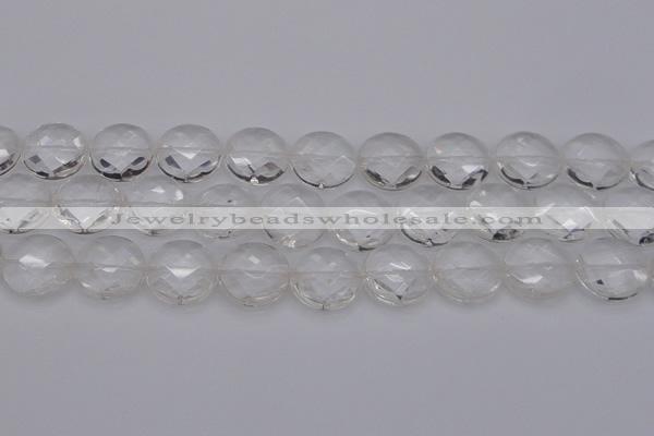 CCC509 15.5 inches 22mm faceted coin natural white crystal beads