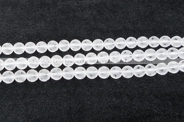 CCC609 15.5 inches 12mm faceted round matte natural white crystal beads