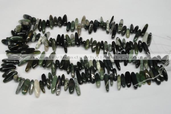 CCH343 15.5 inches 5*20mm moss agate chips gemstone beads wholesale