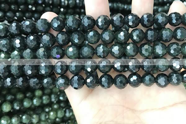 CCJ343 15.5 inches 6mm faceted round dark green jade beads