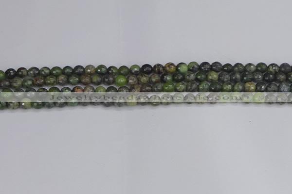 CCJ420 15.5 inches 4mm faceted round dendritic green jade beads