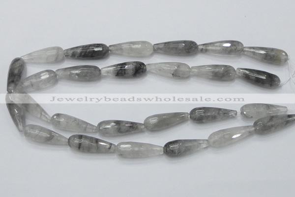 CCQ109 15.5 inches 10*30mm faceted teardrop cloudy quartz beads