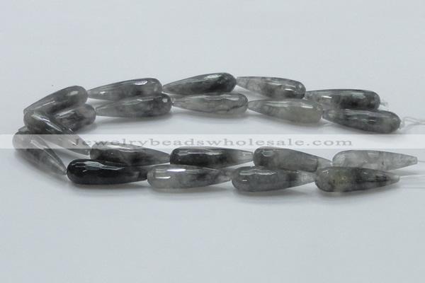 CCQ110 15.5 inches 12*40mm faceted teardrop cloudy quartz beads