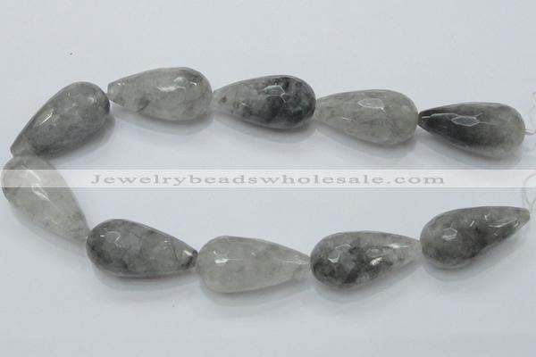 CCQ113 15.5 inches 20*40mm faceted teardrop cloudy quartz beads