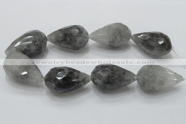 CCQ114 15.5 inches 30*50mm faceted teardrop cloudy quartz beads