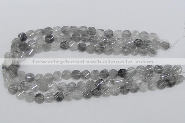 CCQ126 15.5 inches 10mm twisted coin cloudy quartz beads wholesale