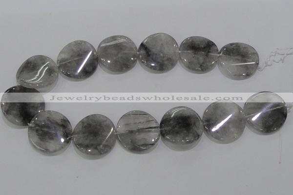 CCQ131 15.5 inches 30mm twisted coin cloudy quartz beads wholesale