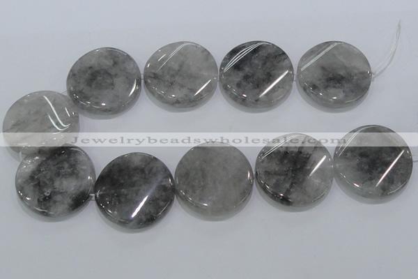 CCQ132 15.5 inches 40mm twisted coin cloudy quartz beads wholesale