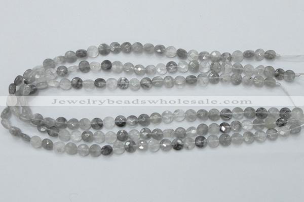 CCQ133 15.5 inches 8mm faceted coin cloudy quartz beads wholesale