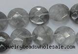 CCQ136 15.5 inches 15mm faceted coin cloudy quartz beads wholesale