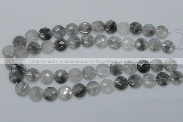 CCQ136 15.5 inches 15mm faceted coin cloudy quartz beads wholesale