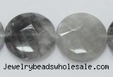 CCQ138 15.5 inches 25mm faceted coin cloudy quartz beads wholesale