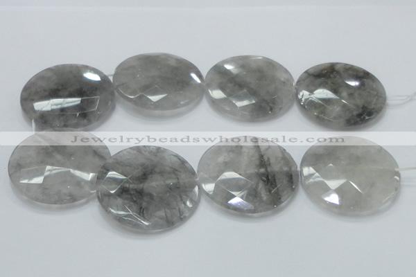 CCQ142 15.5 inches 50mm faceted coin cloudy quartz beads wholesale