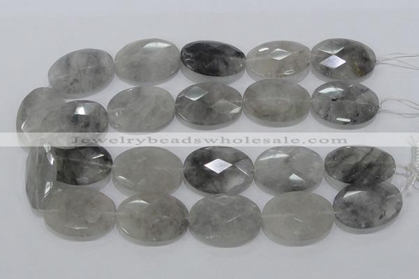 CCQ160 15.5 inches 25*35mm faceted oval cloudy quartz beads wholesale