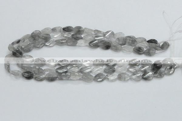 CCQ163 15.5 inches 10*14mm twisted & faceted oval cloudy quartz beads