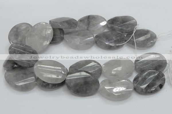 CCQ168 15.5 inches 30*40mm twisted & faceted oval cloudy quartz beads