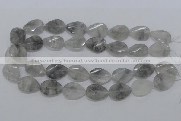 CCQ172 18*25mm twisted & faceted flat teardrop cloudy quartz beads