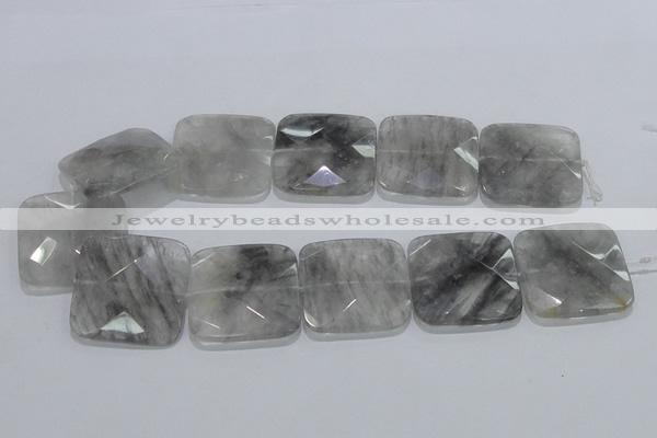 CCQ202 15.5 inches 35*35mm faceted square cloudy quartz beads