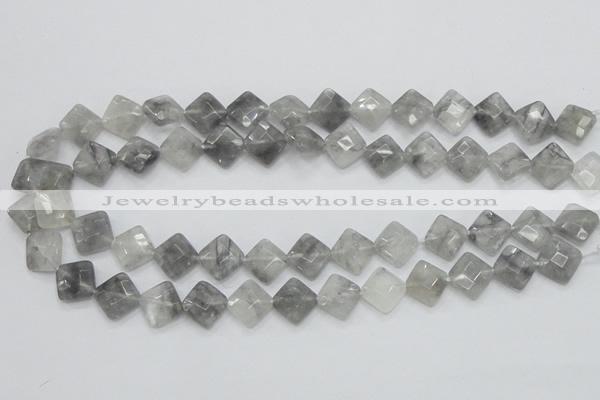 CCQ209 15.5 inches 12*12mm faceted diamond cloudy quartz beads