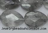 CCQ214 15.5 inches 18*25mm faceted flat teardrop cloudy quartz beads