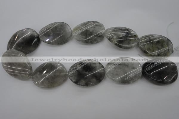 CCQ253 15.5 inches 30*40mm twisted oval cloudy quartz beads wholesale