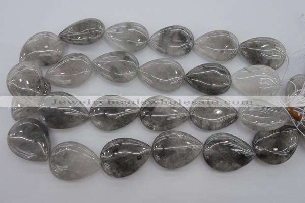 CCQ257 15.5 inches 25*35mm flat teardrop cloudy quartz beads