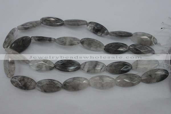 CCQ266 15.5 inches 15*30mm faceted oval cloudy quartz beads