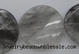 CCQ276 15.5 inches 30mm faceted & twisted coin cloudy quartz beads