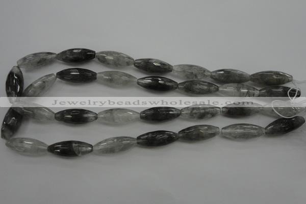 CCQ289 15.5 inches 10*25mm faceted rice cloudy quartz beads