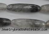 CCQ293 15.5 inches 10*35mm faceted rice cloudy quartz beads