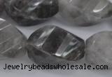 CCQ296 15.5 inches 20*28mm faceted & twisted rice cloudy quartz beads