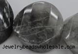 CCQ298 15.5 inches 20*38*40mm faceted & twisted coin cloudy quartz beads