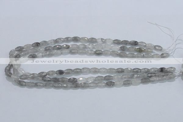 CCQ90 15.5 inches 6*10mm faceted rice cloudy quartz beads wholesale