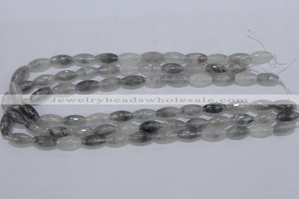 CCQ92 15.5 inches 8*16mm faceted rice cloudy quartz beads wholesale