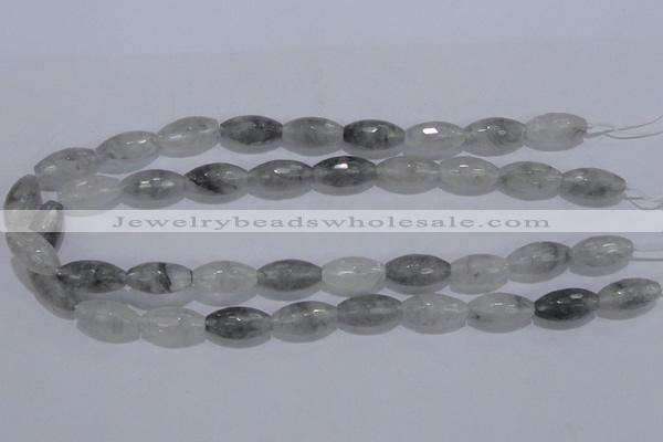 CCQ93 15.5 inches 10*20mm faceted rice cloudy quartz beads wholesale