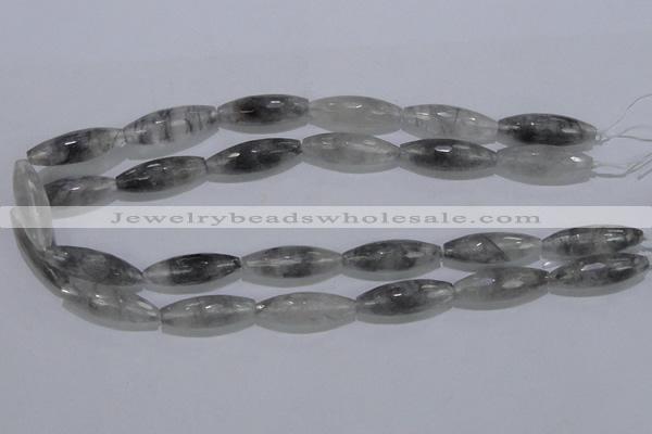 CCQ95 15.5 inches 10*30mm faceted rice cloudy quartz beads wholesale