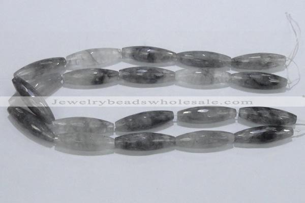 CCQ96 15.5 inches 12*40mm faceted rice cloudy quartz beads wholesale