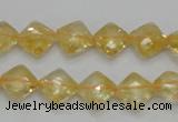 CCR16 15.5 inches 10*10mm faceted diamond natural citrine gemstone beads