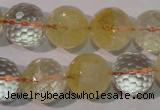 CCR206 15.5 inches 15mm faceted round natural citrine gemstone beads