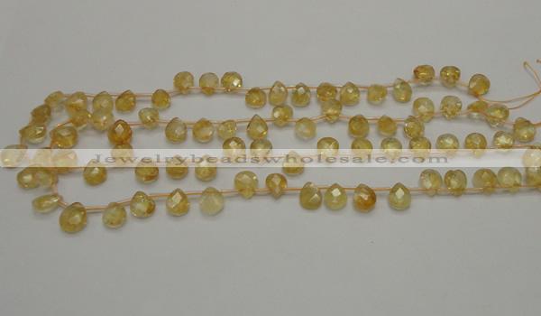 CCR31 15.5 inches 8*10mm faceted briolette natural citrine beads