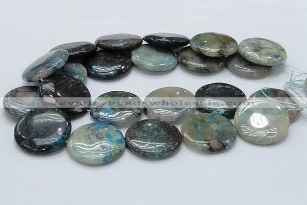 CCS08 15.5 inches 35mm flat round natural chrysocolla gemstone beads