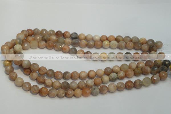 CCS312 15.5 inches 10mm faceted round natural sunstone beads