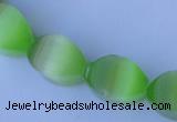 CCT28 14 inches 10*14mm twisted light green cats eye beads wholesale