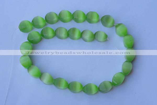 CCT28 14 inches 10*14mm twisted light green cats eye beads wholesale